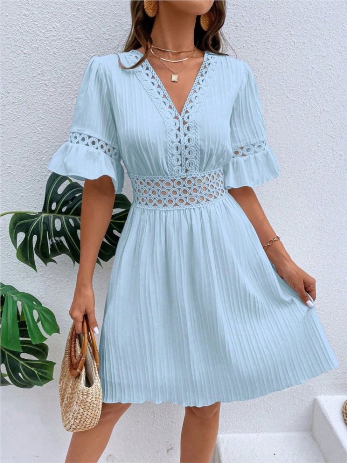 ✨ Hollow Splicing Lace V-Neck Dress ✨