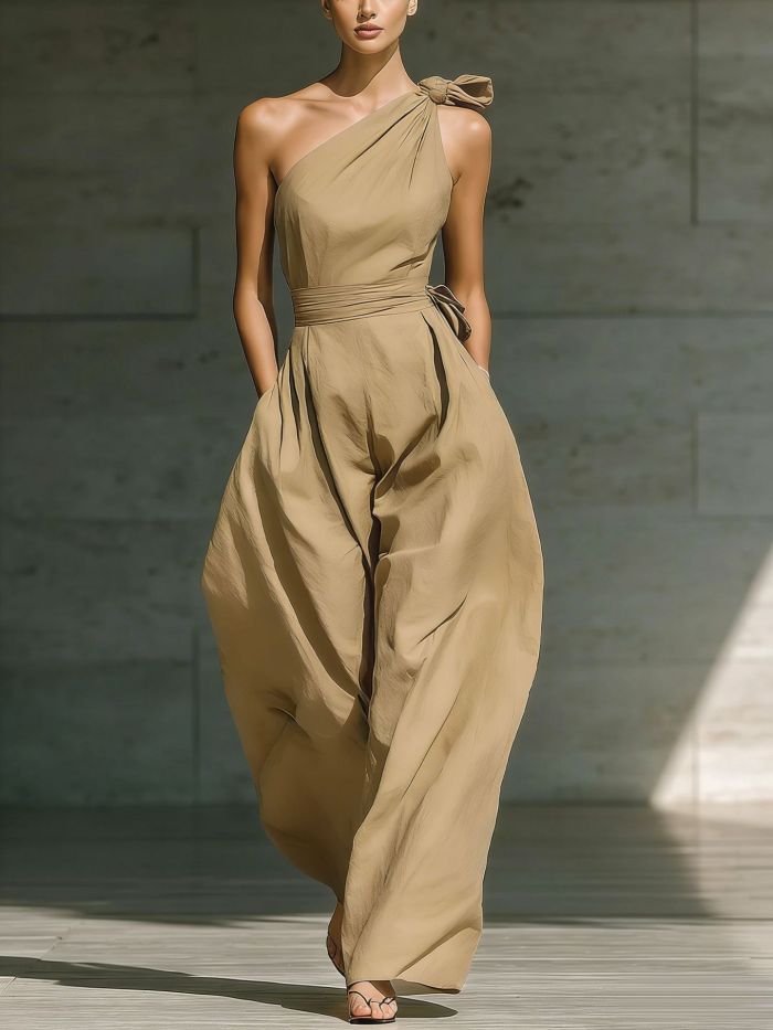 ✨Slant Collar Asymmetric Pocket Jumpsuit✨
