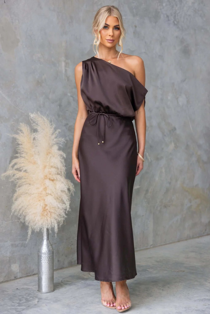 ✨Off-Shoulder Diagonal Collar Lace-Up A-Line Long Dress✨