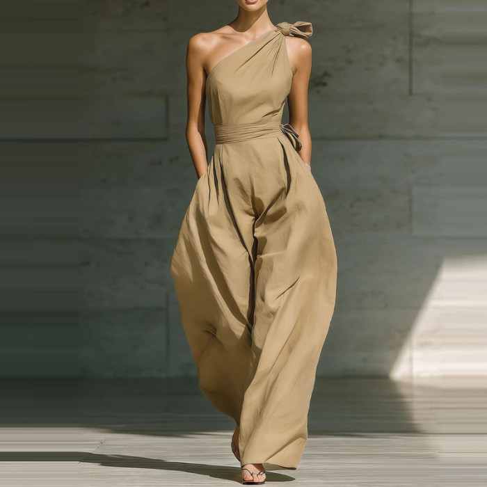 ✨Slant Collar Asymmetric Pocket Jumpsuit✨