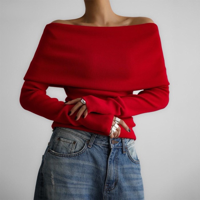✨ Off-Shoulder Slim Long Sleeve Sweater Top ✨