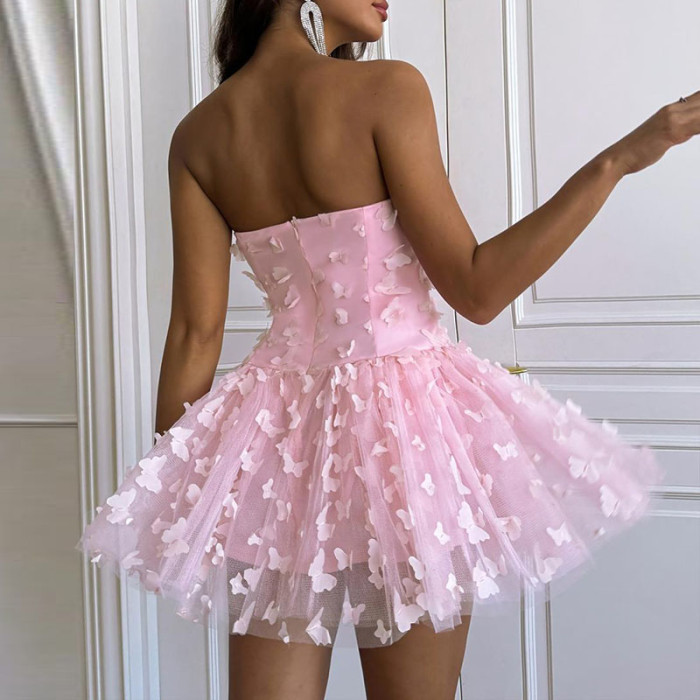✨Strapless Pleated Mesh Backless Mini Dress✨