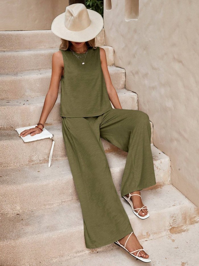 ✨ Sleeveless Solid Color Casual Two-Piece Set ✨