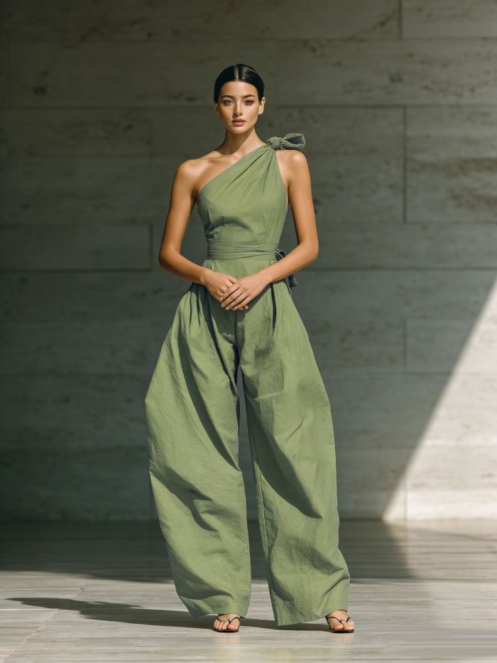 ✨Slant Collar Asymmetric Pocket Jumpsuit✨