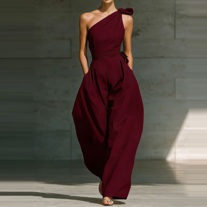 ✨Slant Collar Asymmetric Pocket Jumpsuit✨