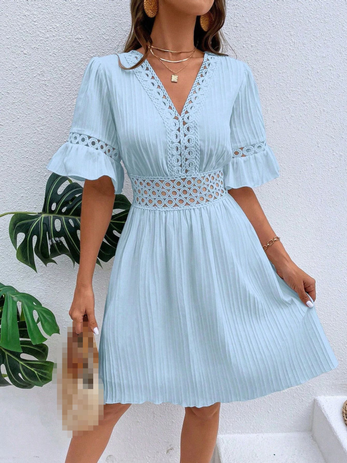 ✨ Hollow Splicing Lace V-Neck Dress ✨