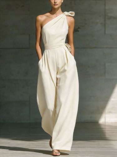 ✨Slant Collar Asymmetric Pocket Jumpsuit✨