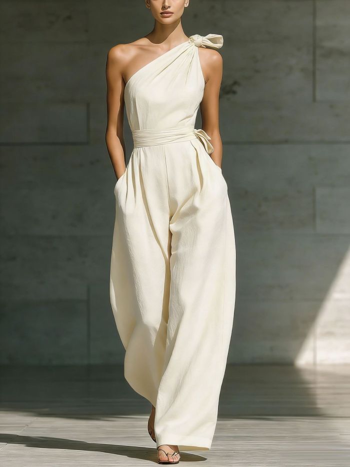 ✨Slant Collar Asymmetric Pocket Jumpsuit✨