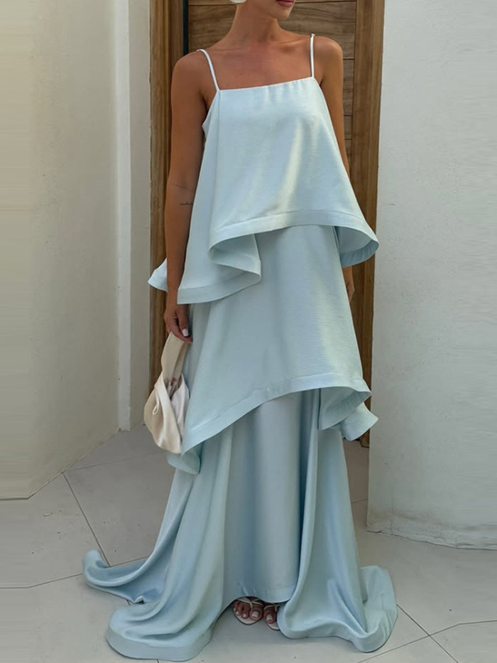 ✨Elegant Satin Sling Hollow Out Beach Maxi Dress✨