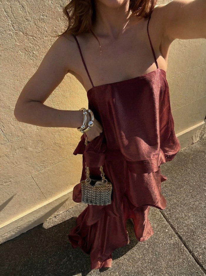 ✨Elegant Satin Sling Hollow Out Beach Maxi Dress✨