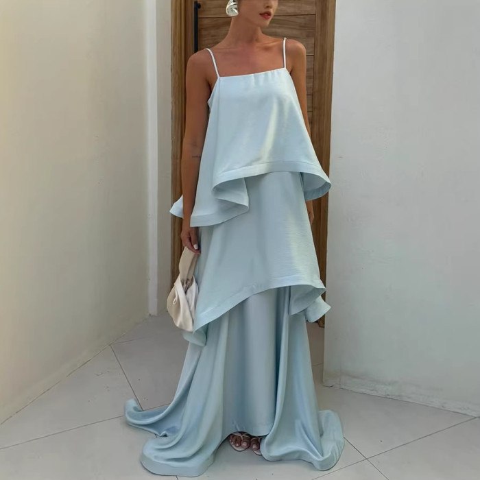 ✨Elegant Satin Sling Hollow Out Beach Maxi Dress✨