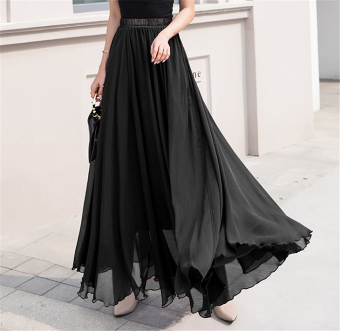 ✨ Solid Color Chiffon High Waist Long Skirt ✨