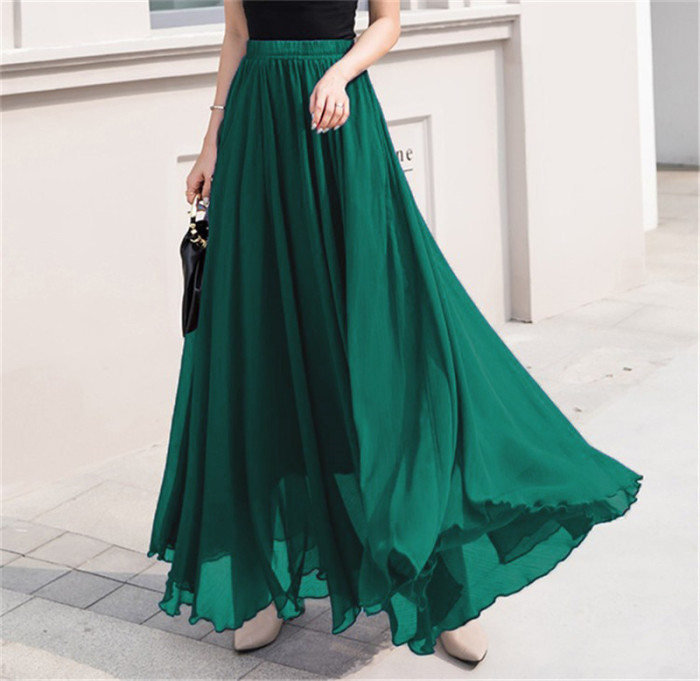 ✨ Solid Color Chiffon High Waist Long Skirt ✨