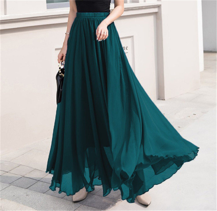 ✨ Solid Color Chiffon High Waist Long Skirt ✨