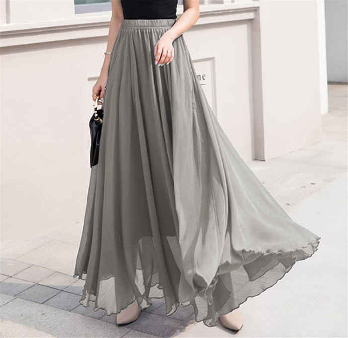 ✨ Solid Color Chiffon High Waist Long Skirt ✨