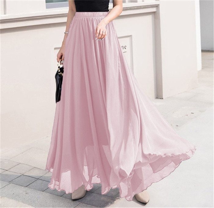 ✨ Solid Color Chiffon High Waist Long Skirt ✨