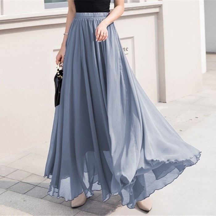 ✨ Solid Color Chiffon High Waist Long Skirt ✨