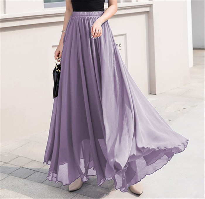 ✨ Solid Color Chiffon High Waist Long Skirt ✨