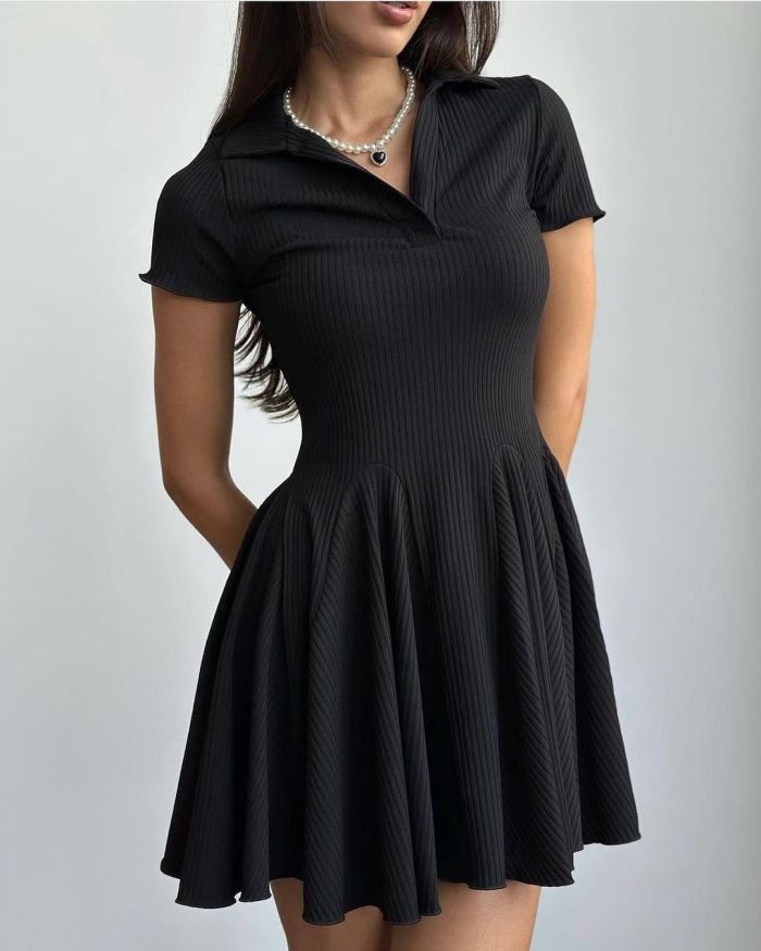 ✨ Solid Color Polo Collar Shirt Dress ✨
