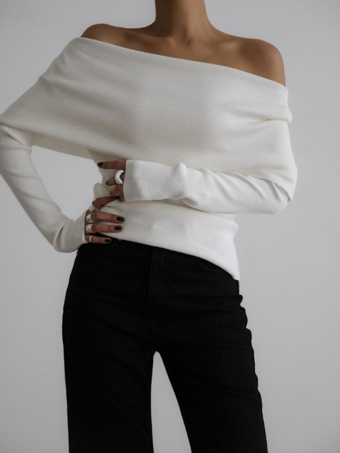 ✨ Off-Shoulder Slim Long Sleeve Sweater Top ✨