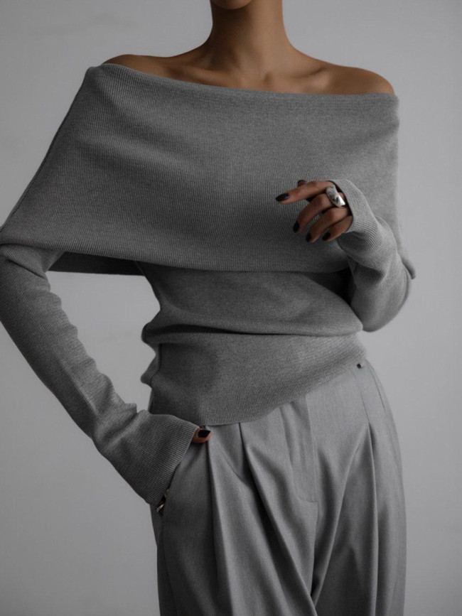 ✨ Off-Shoulder Slim Long Sleeve Sweater Top ✨