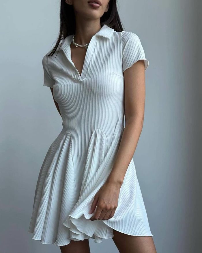 ✨ Solid Color Polo Collar Shirt Dress ✨