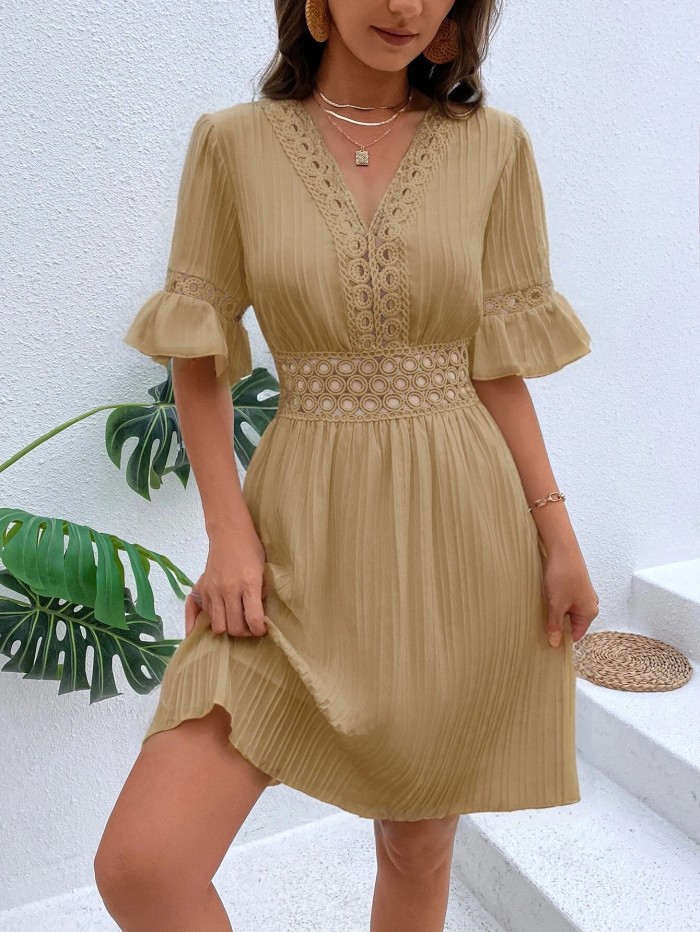 ✨ Hollow Splicing Lace V-Neck Dress ✨