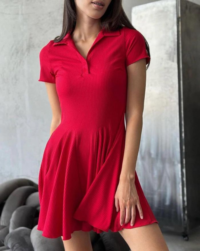 ✨ Solid Color Polo Collar Shirt Dress ✨