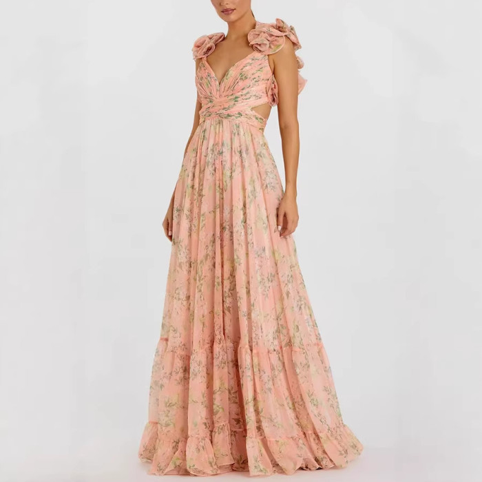 ✨ French Style Backless Floral Chiffon Dress ✨