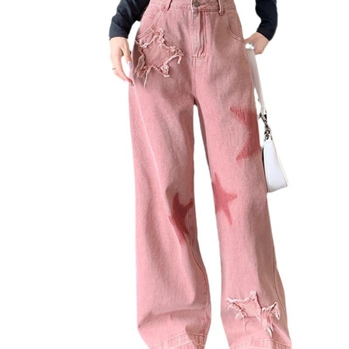 ✨Daily Casual Retro Five-Star Embroidery Raw Edge Jeans👖