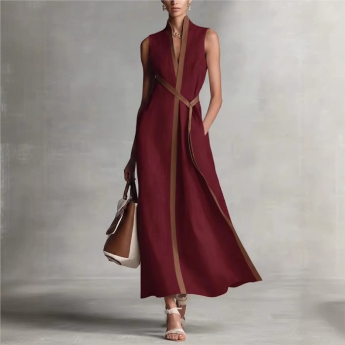 ✨Striped Print V Neck Sleeveless A-Line Maxi Dress✨