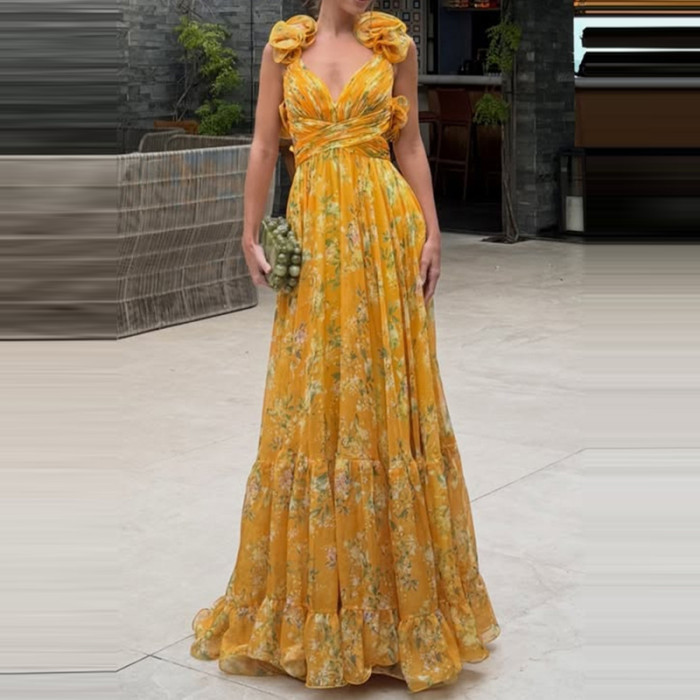 ✨ French Style Backless Floral Chiffon Dress ✨