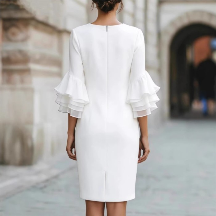 ✨Formal Party Round Neck Chiffon Patchwork Flared Sleeve Mini Dress🌸