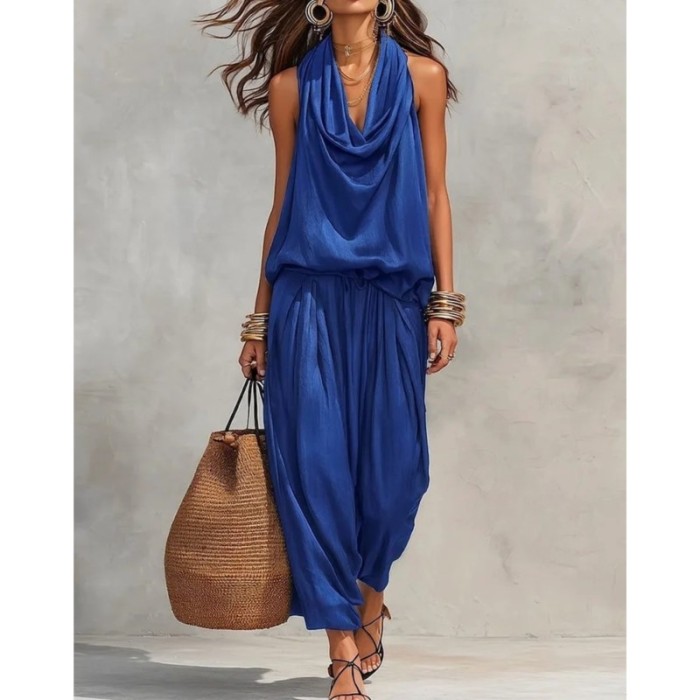 ✨ Ruffled Backless Sleeveless Vest & High Waist Solid Pants 2 Piece Set ✨