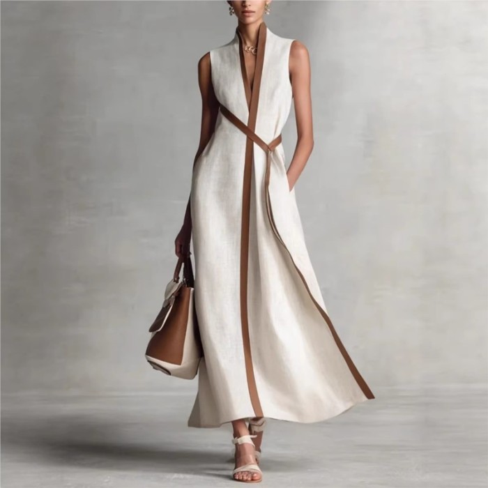 ✨Striped Print V Neck Sleeveless A-Line Maxi Dress✨