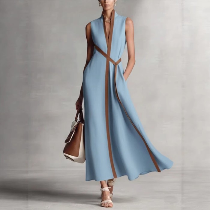 ✨Striped Print V Neck Sleeveless A-Line Maxi Dress✨
