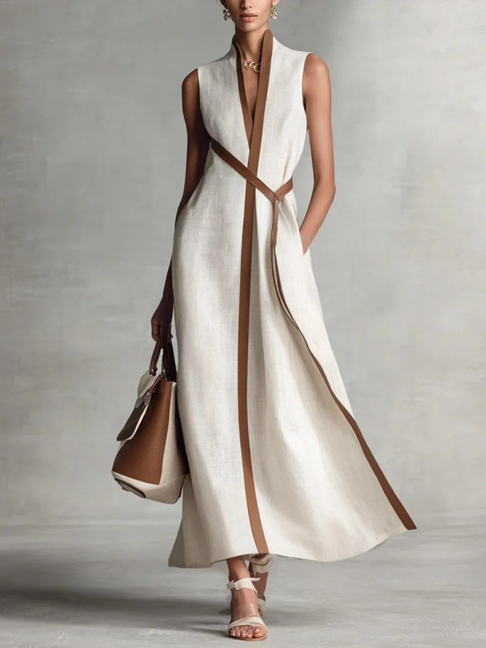 ✨Striped Print V Neck Sleeveless A-Line Maxi Dress✨