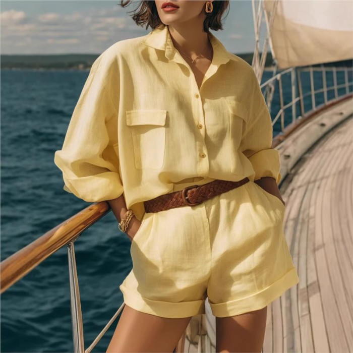 ✨ Lapel Single Breasted Shirt & Shorts Casual 2 Piece Set ✨