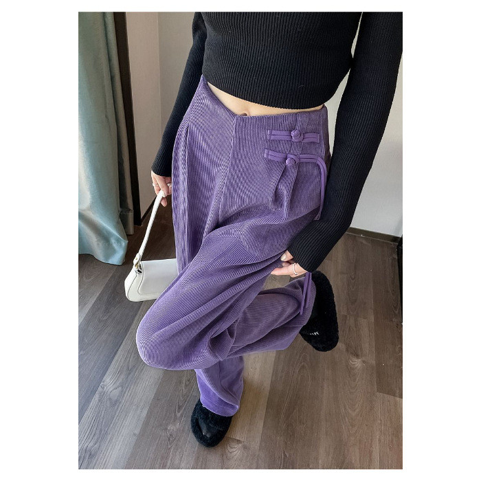 ✨Daily Casual Travel Buckle High Waist Draped Straight Wide Leg Pants🍃