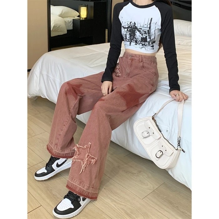 ✨Daily Casual Retro Five-Star Embroidery Raw Edge Jeans👖