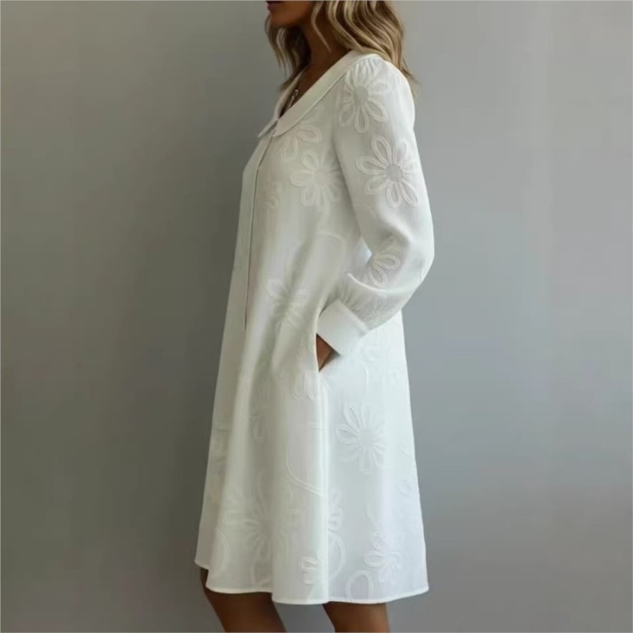✨Solid Shirt Collar Long Sleeve Button Midi Dress🤍