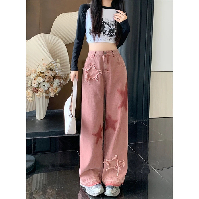 ✨Daily Casual Retro Five-Star Embroidery Raw Edge Jeans👖