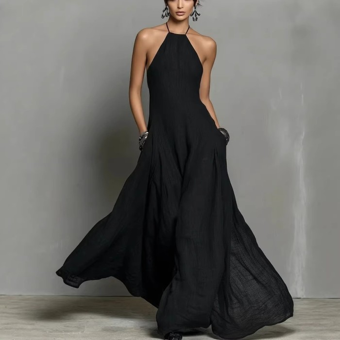 ✨Halter Backless Solid Color Maxi Dress🌙