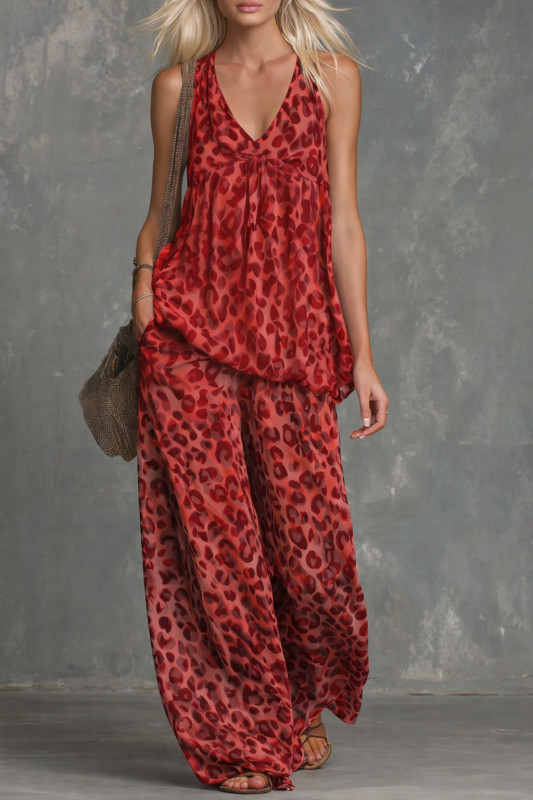 ✨ Leopard Print V-Neck Vest & Chiffon Pants Two-Piece Set ✨