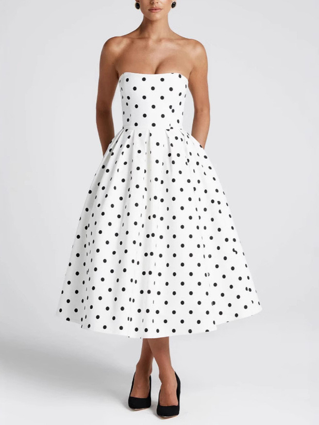 ✨ Polka Dots Tube Top Sleeveless Long Dress ✨