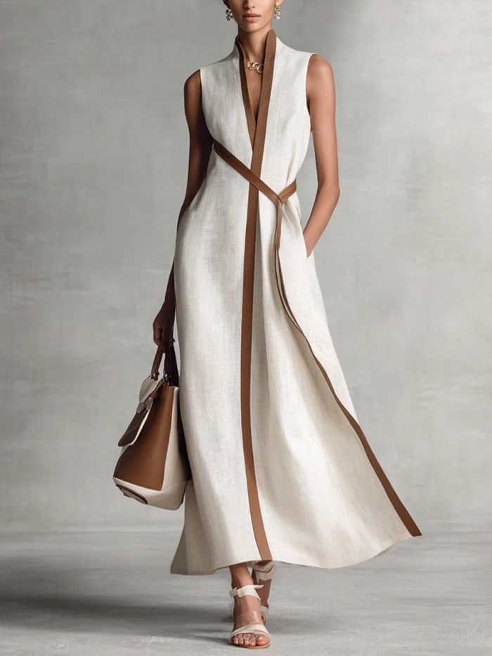✨Striped Print V Neck Sleeveless A-Line Maxi Dress✨