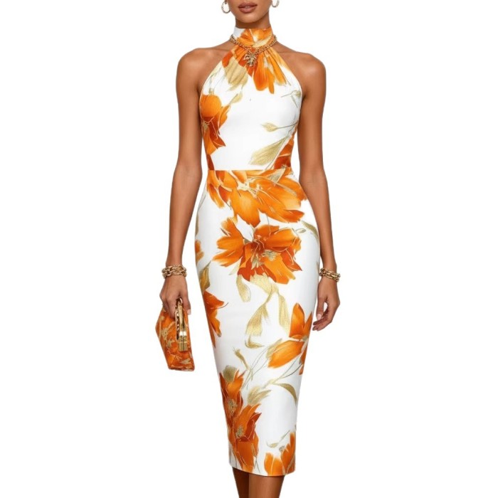✨Off Shoulder Sleeveless Floral Bodycon Dress🌷