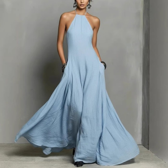 ✨Halter Backless Solid Color Maxi Dress🌙