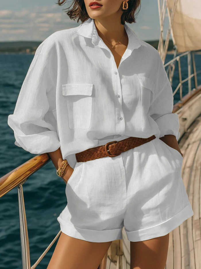 ✨ Lapel Single Breasted Shirt & Shorts Casual 2 Piece Set ✨