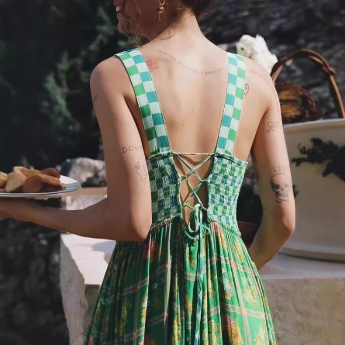 ✨Floral Print Backless Ruffle Boho Long Dress✨